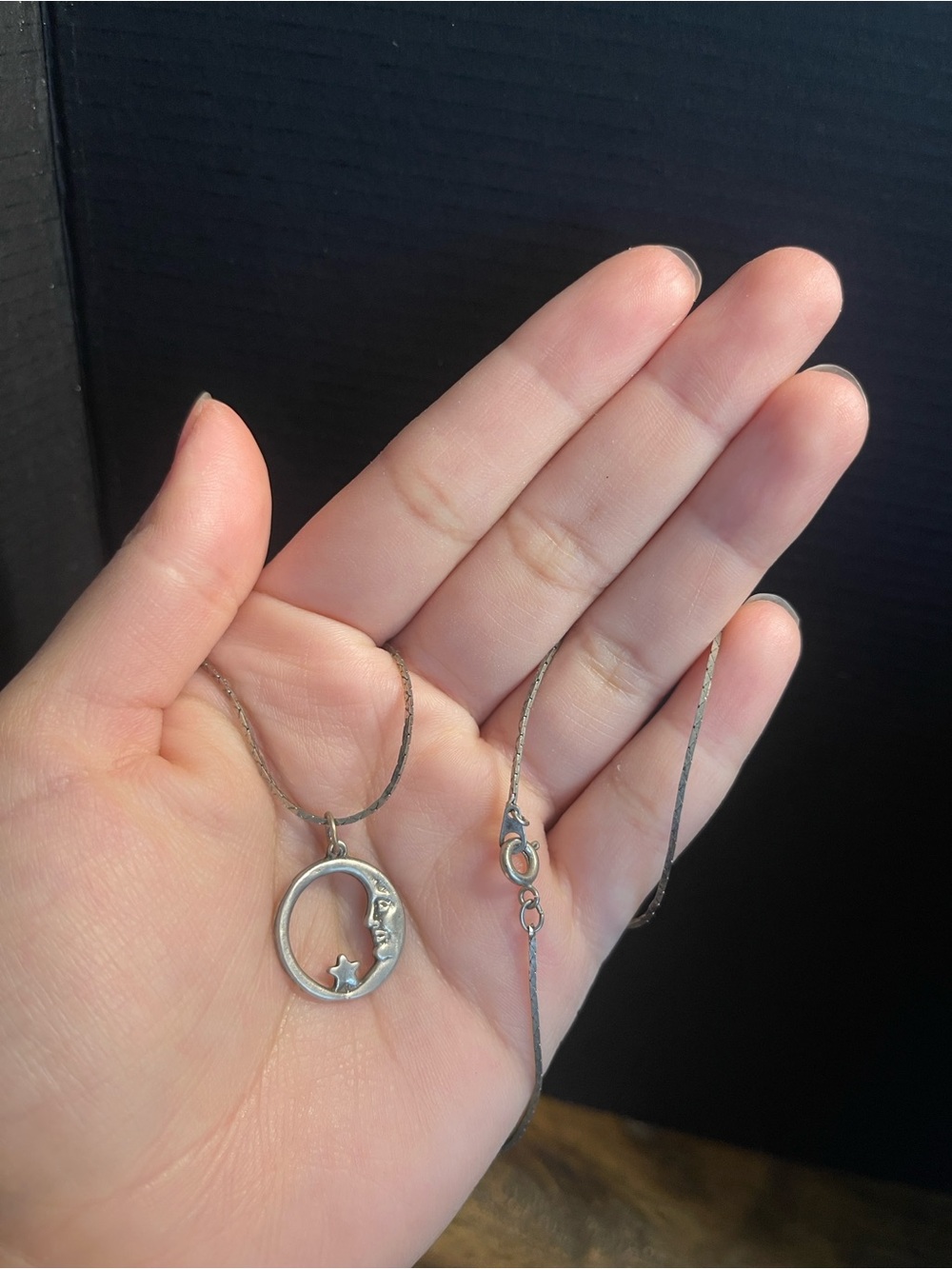 Sterling silver moon star vintage circle necklace 18 inch - Picture 5 of 6